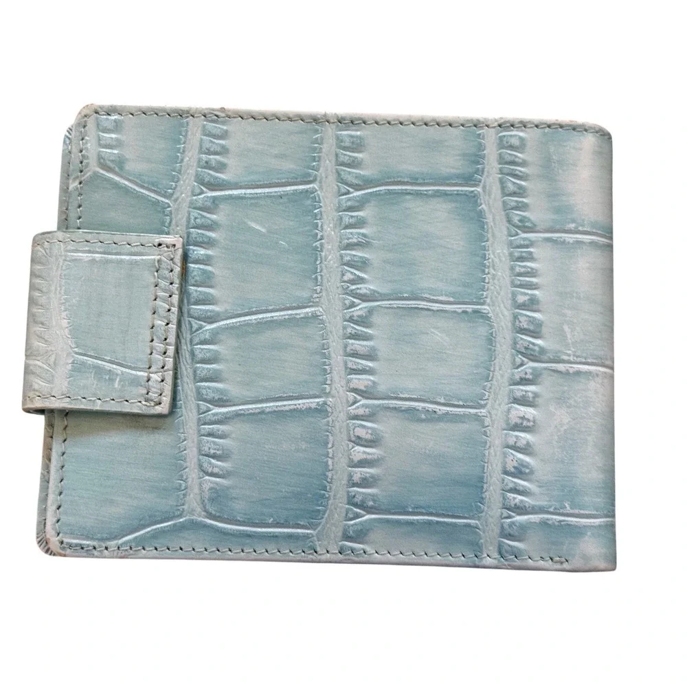 Roberta Di Camerino VTG Aqua Croc Emboss Leather Wallet Gold Trompe-L'oiel Italy